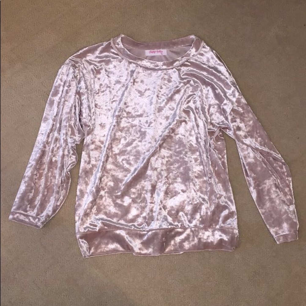 Long-sleeved Crushed Velvet Champagne Pink Top